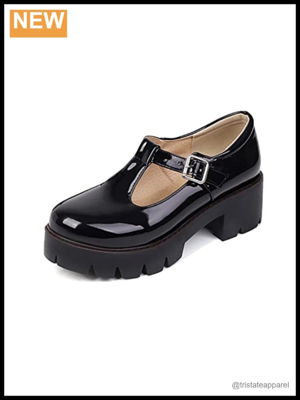 Platform Mary Jane Chunky Heel Round Toe Patent Buckle Shoes for Women
